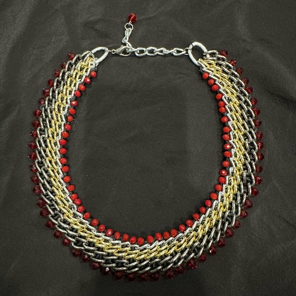 Woven Mixed Metal and Beaded Collar Necklace